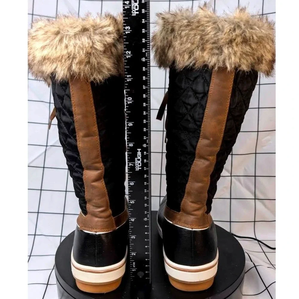 ALEADER~Waterproof Mid-Calf Winter Boots ~ Quilted Black Shaft/Faux Fur~Size 6